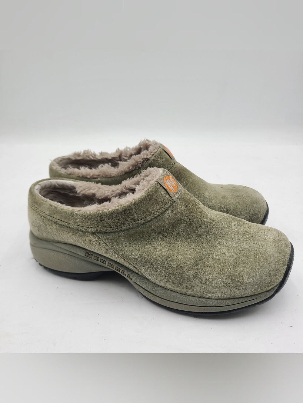 b50 Merrell Shoes Women’s 7.5  Primochill Slide Clogs Moss Green Suede Fleece